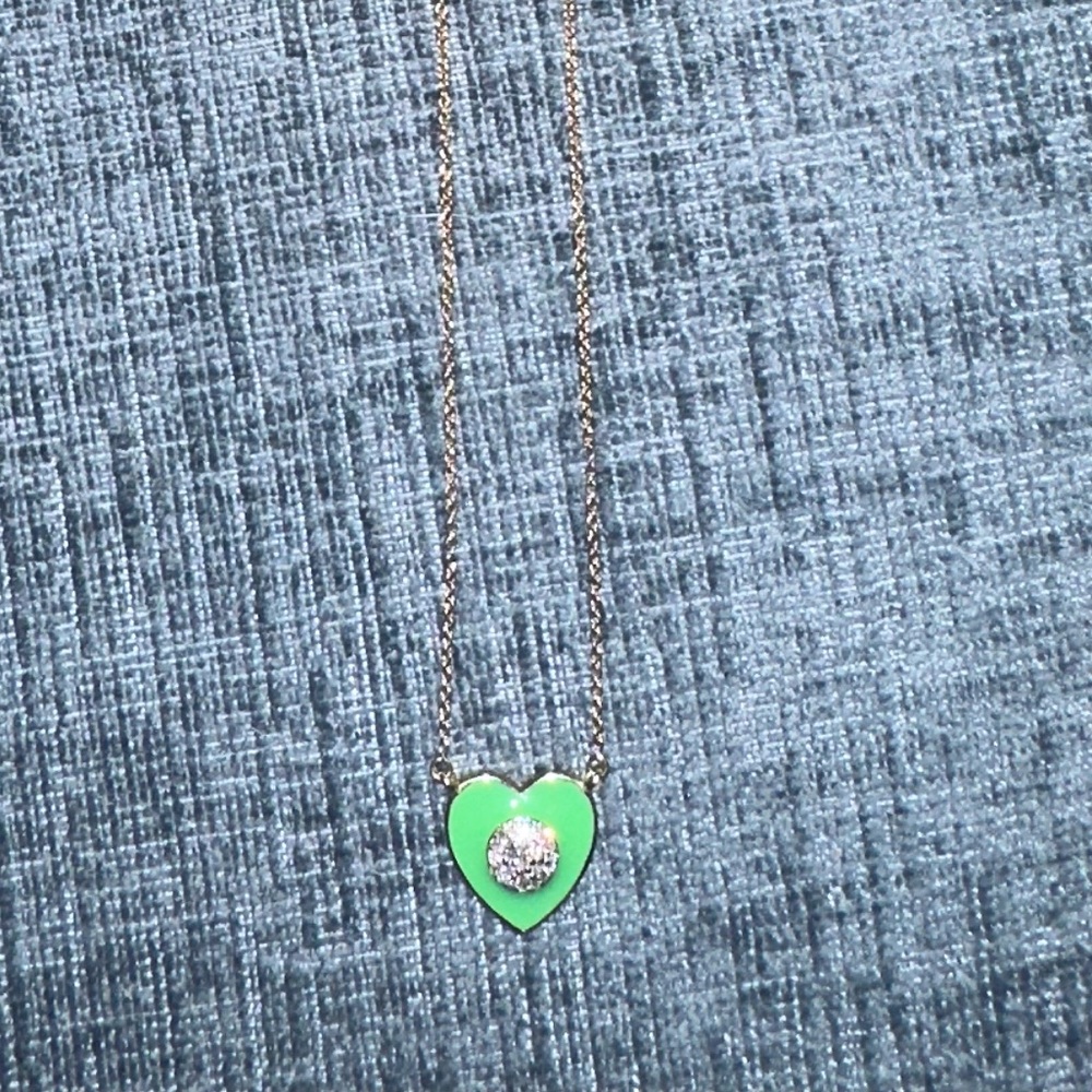 14k yellow gold, natural diamond and enamel necklace - 16”-18” adjustable